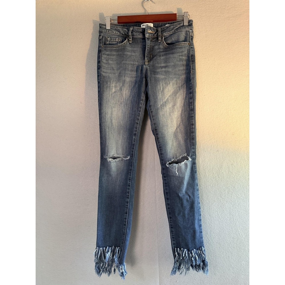 William Rast Jeans Juniors 28 Blue Perfect Skinny Fringe Hem Distressed Stretch